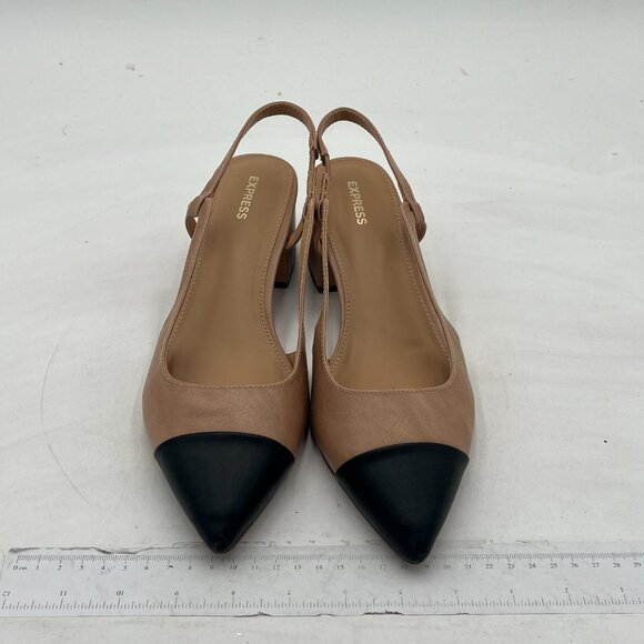 EXPRESS Women's Chunky Slingback Pumps Comfortable Low Block Heels Splicing Squa - Picture 2 of 6